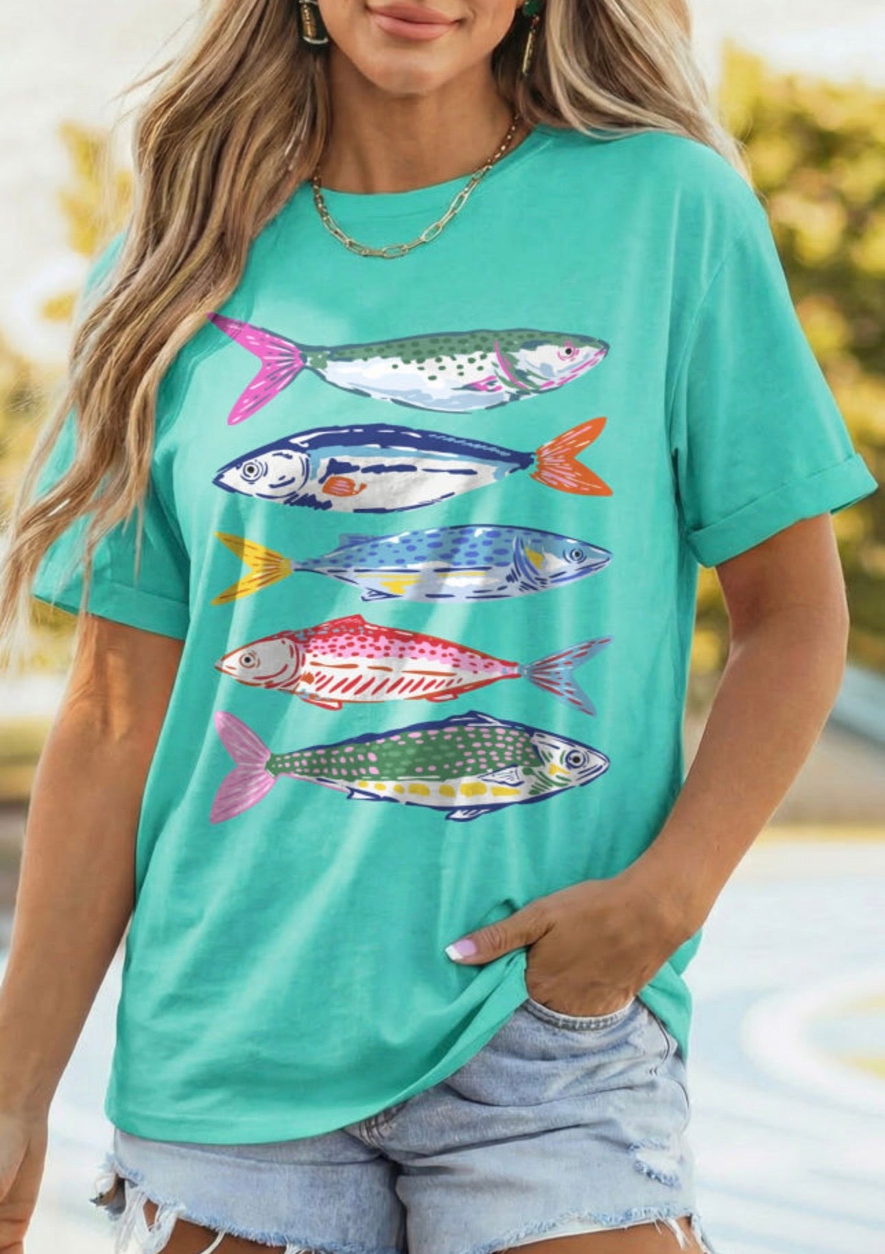 Aqua Colorful Fish Tee