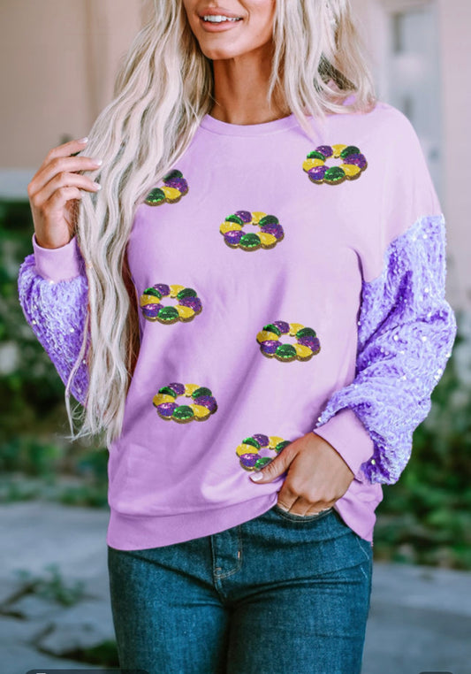 King Cake Sequin Sleeve Sweatshirt