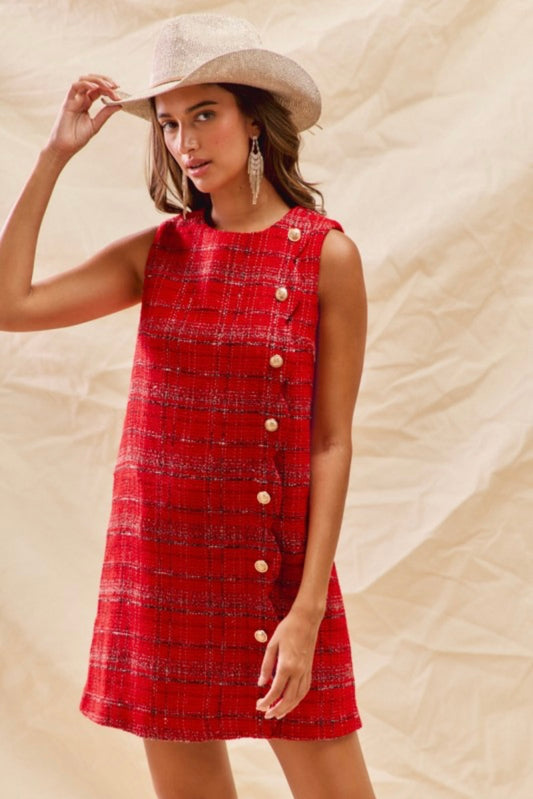 Red Tweed Scalloped Dress