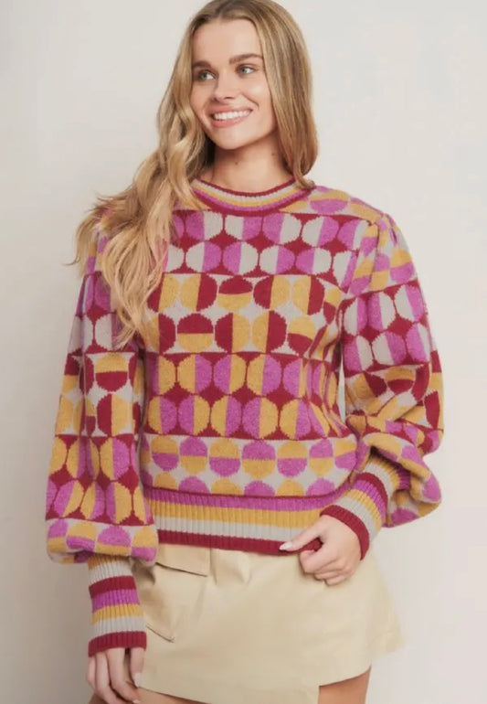 Jacquard Knit Geometric Sweater