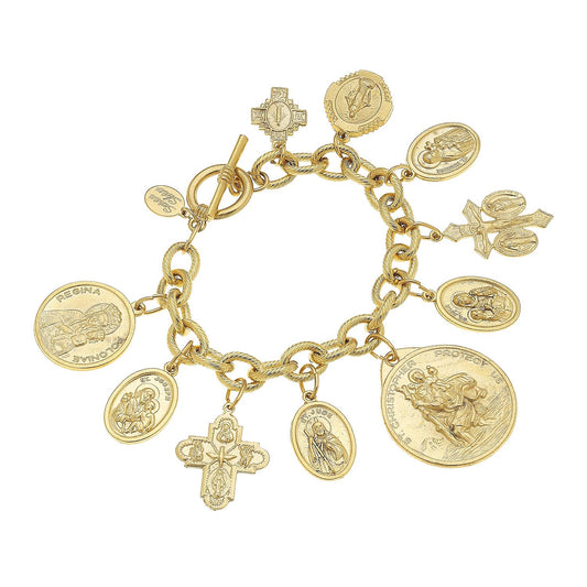 Susan Shaw Gold Saints Charm Bracelet