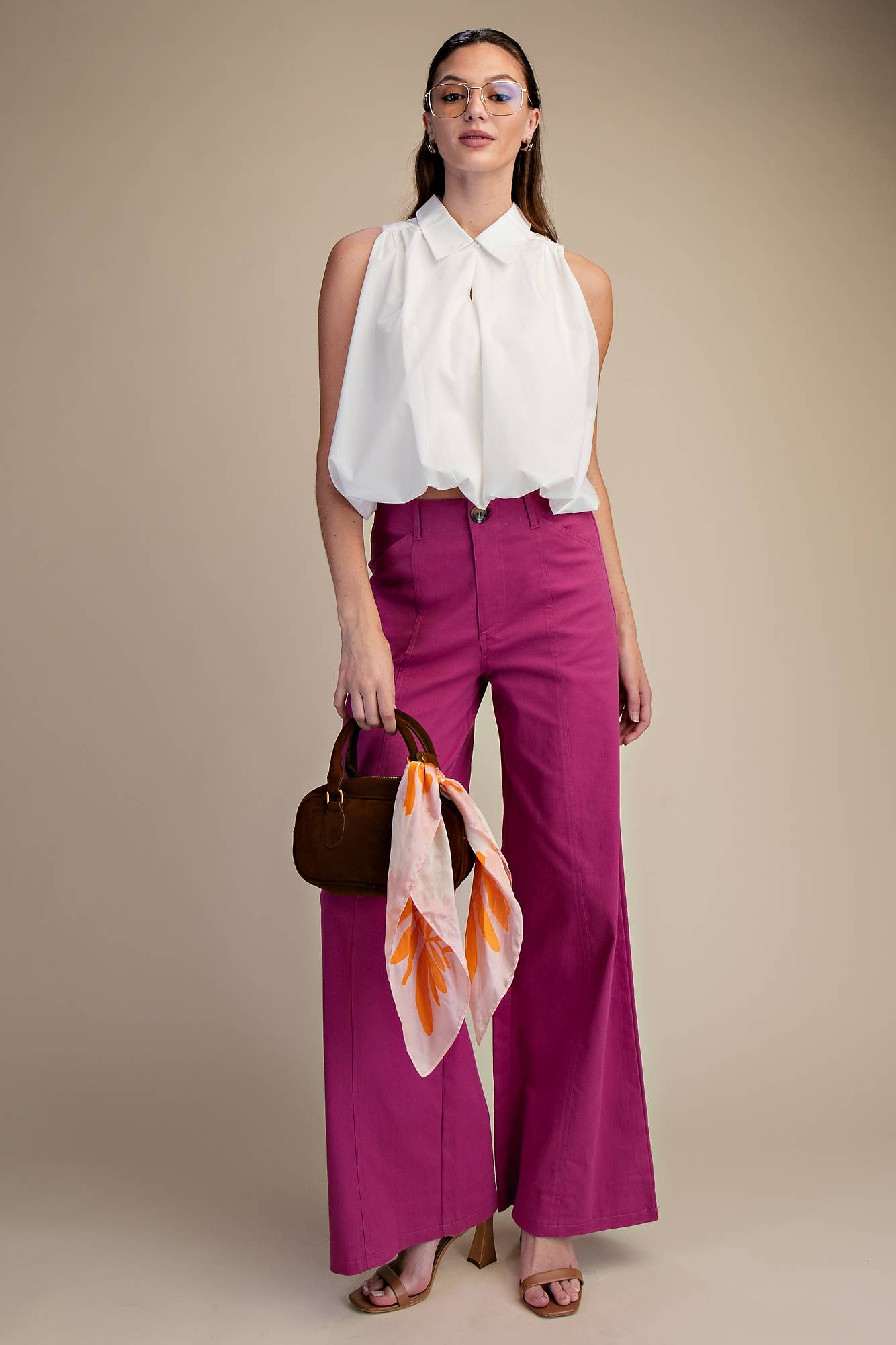White Bubble Hem Sleeveless Shirt Top