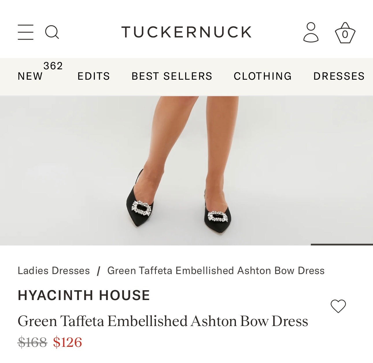 HYACINTH HOUSE Green Taffeta Embellished Ashton Bow Dress-Size XXS