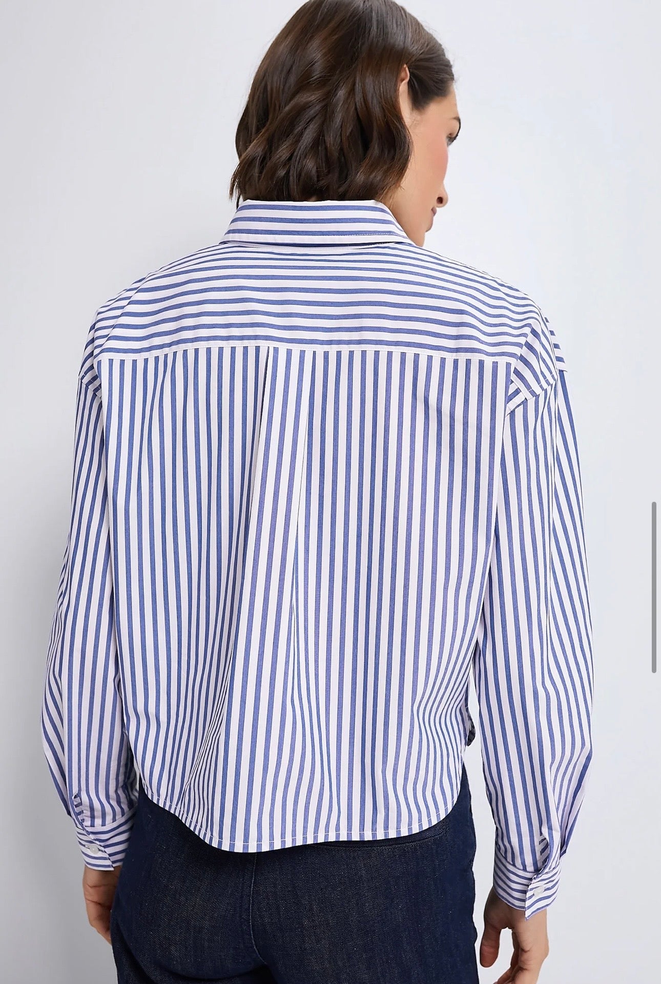 TUCKERNUCK Blue Stripe Cropped Jasper Button Down-Size Small