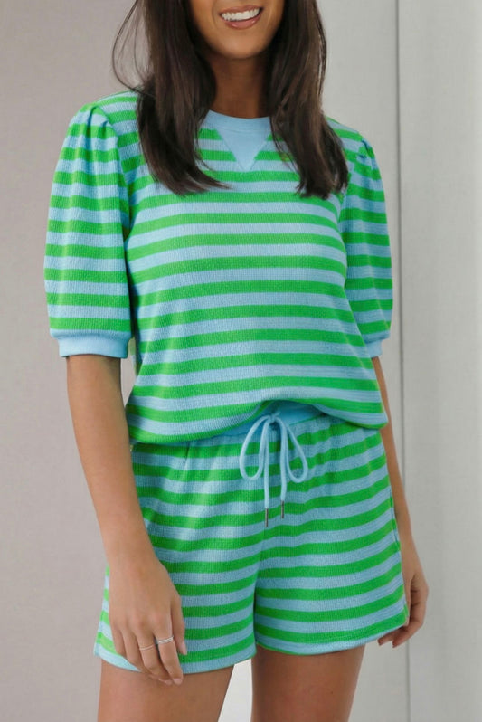 Green & Blue Striped Short Set