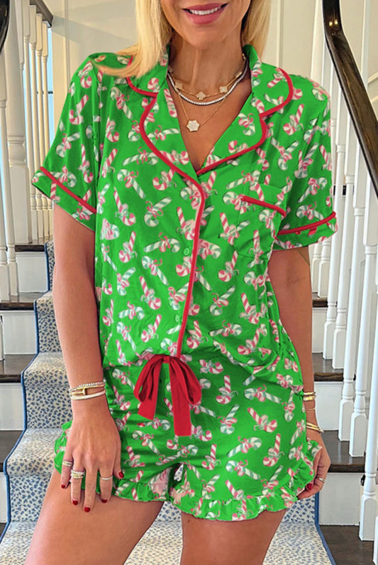 Green Candy Cane Christmas Pajamas