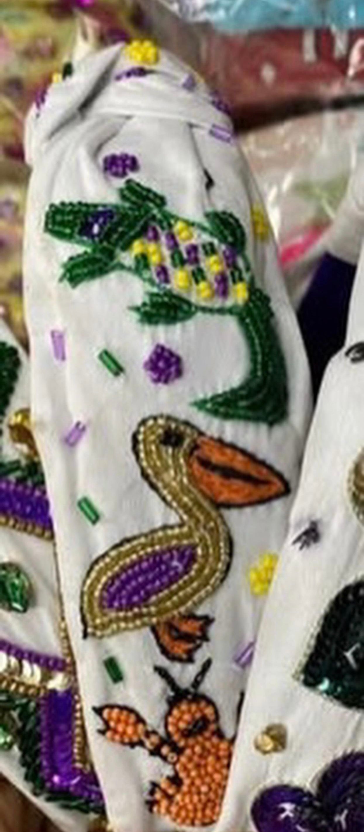 White Pelican/Gator Mardi Gras Headband