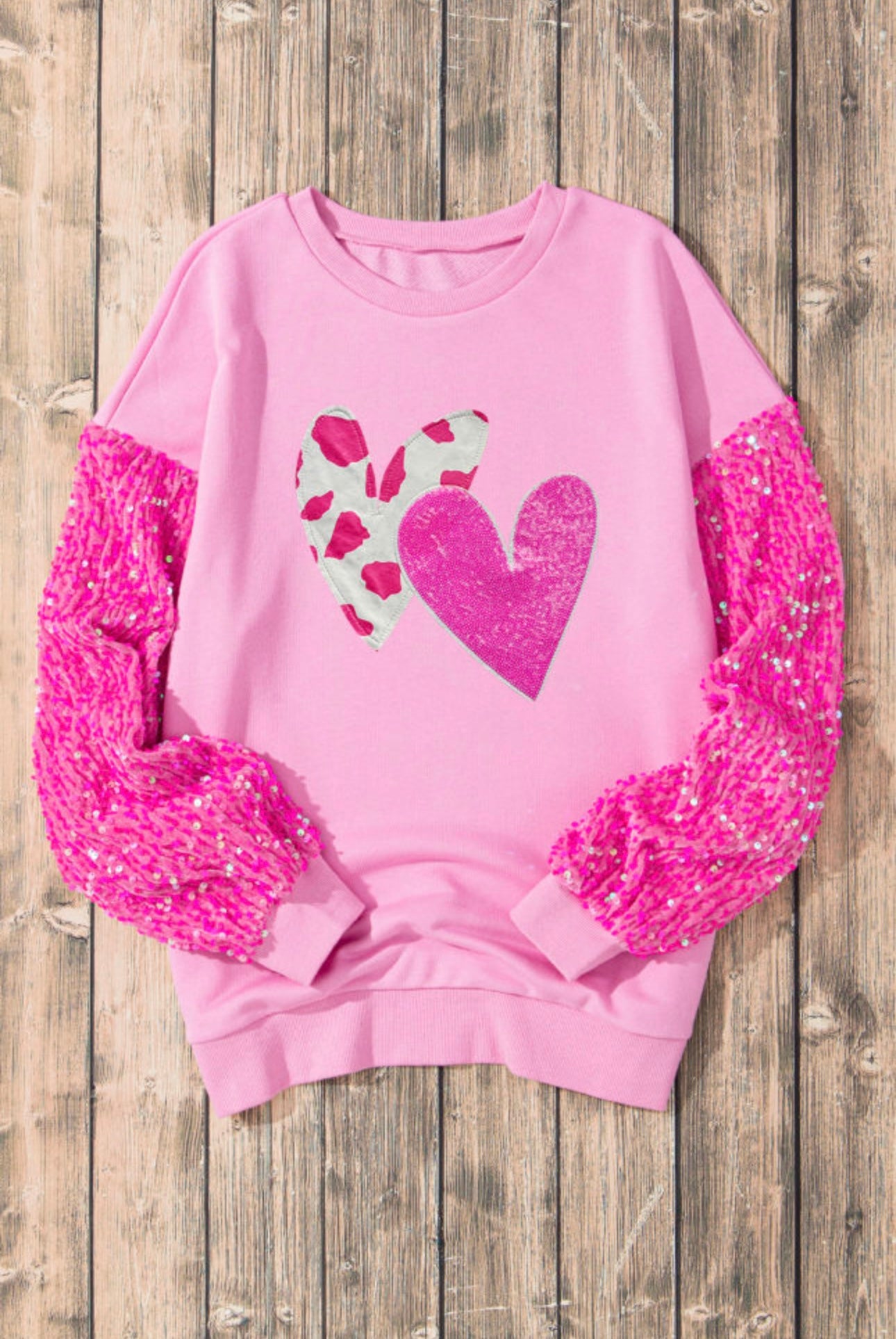 Pink Sequined Hearts Sweatshirt