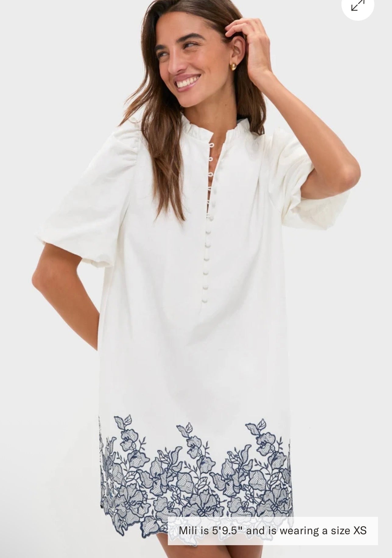 HYACINTH HOUSE White & Navy Embroidery Mimi Dress-Size Small