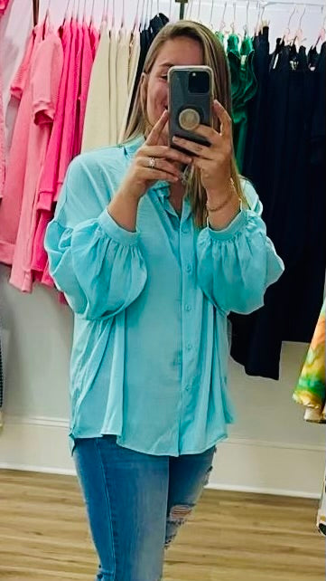 Iceland Blue Puff Sleeve Blouse