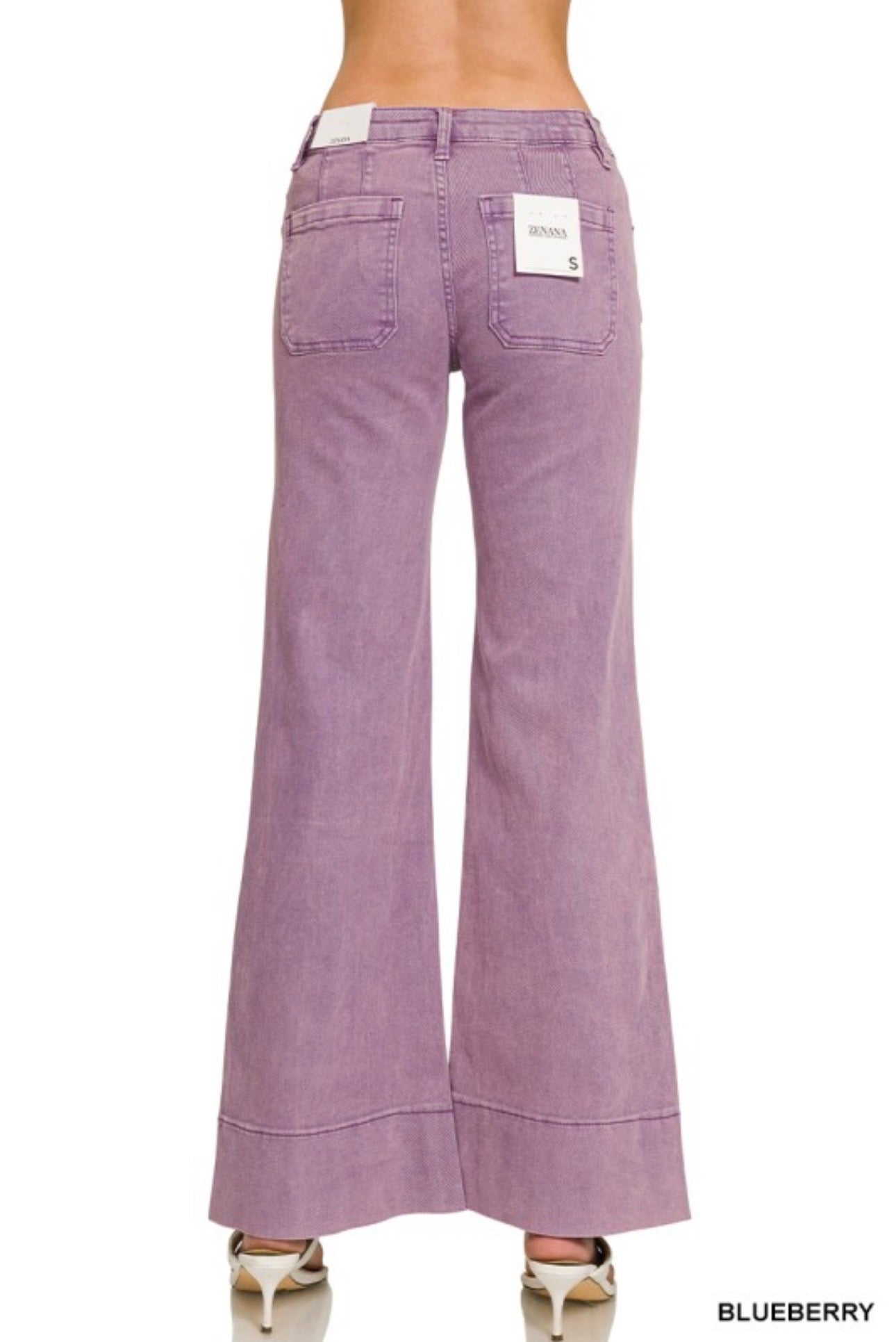 Purple Mid Rise Wide Leg Denim Pants