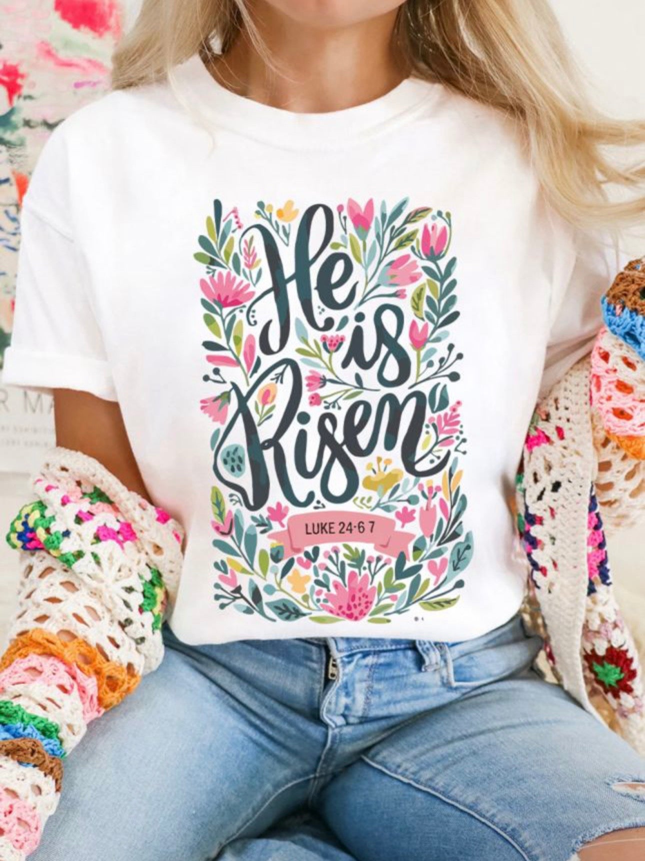 White He is Risen Tee