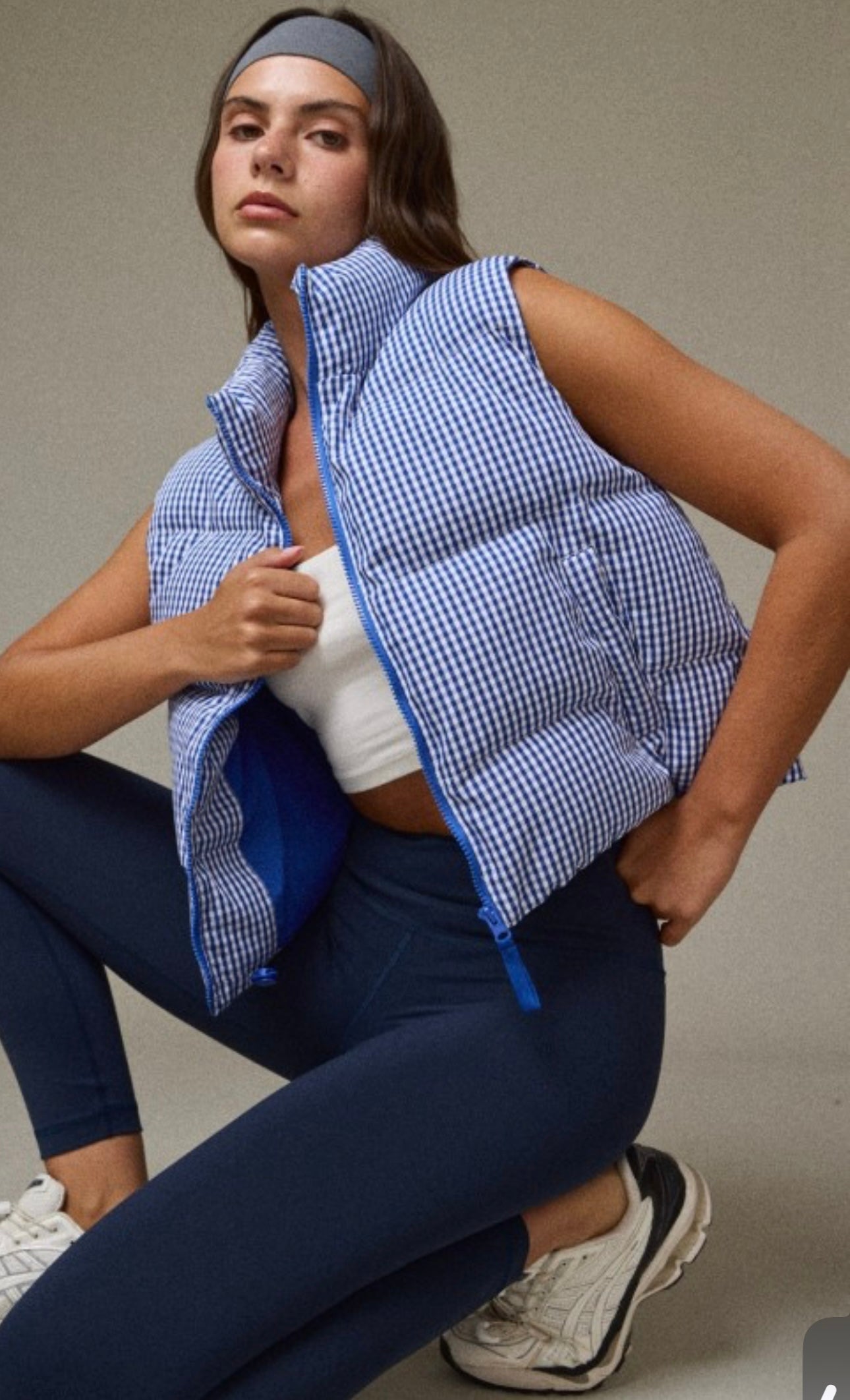 Gingham Puffer Vest, Navy