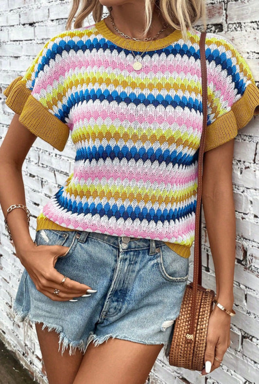 Striped Ruffle Trim Sweater
