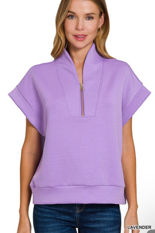 Lavender Scuba High Neck Half Zip Top