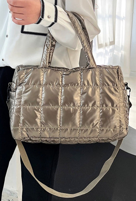 Gold Large Quilted Puffer Tote