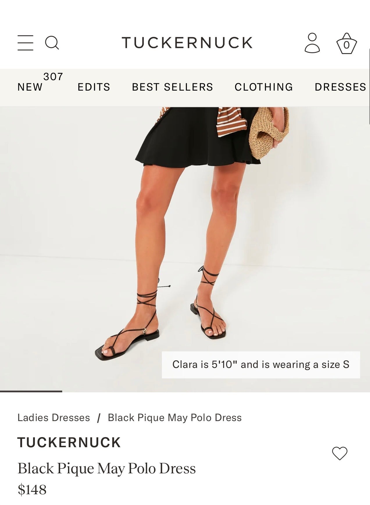 TUCKERNUCK Black Pique May Polo Dress-Size Small