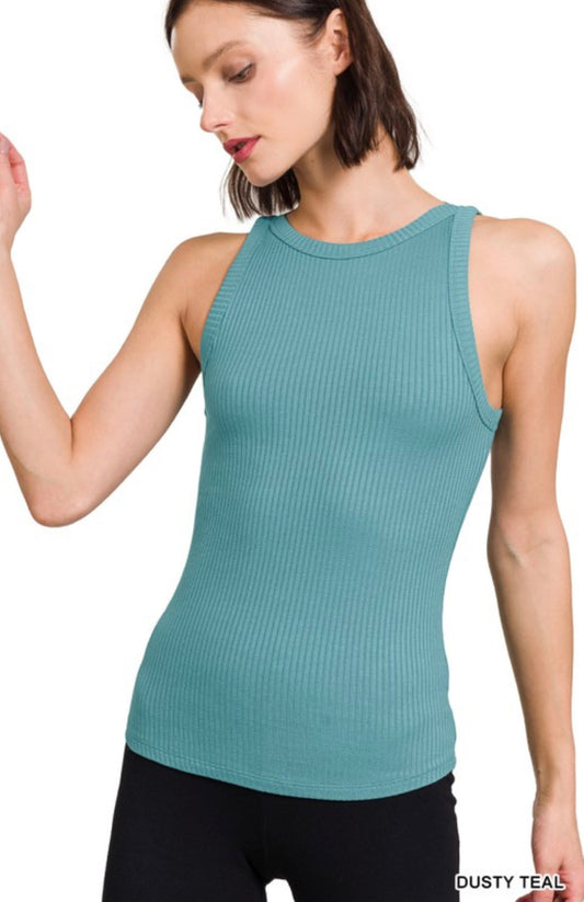 Soft Ribbed Fitted Crew Neck Tank Top