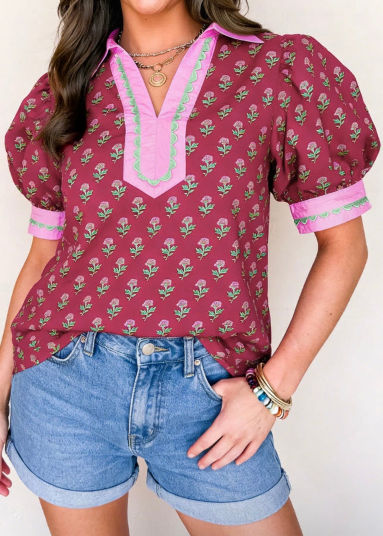 Floral Ric Rac Trim Blouse