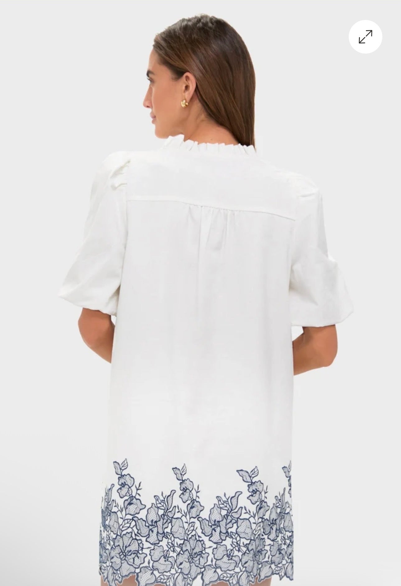 HYACINTH HOUSE White & Navy Embroidery Mimi Dress-Size Small