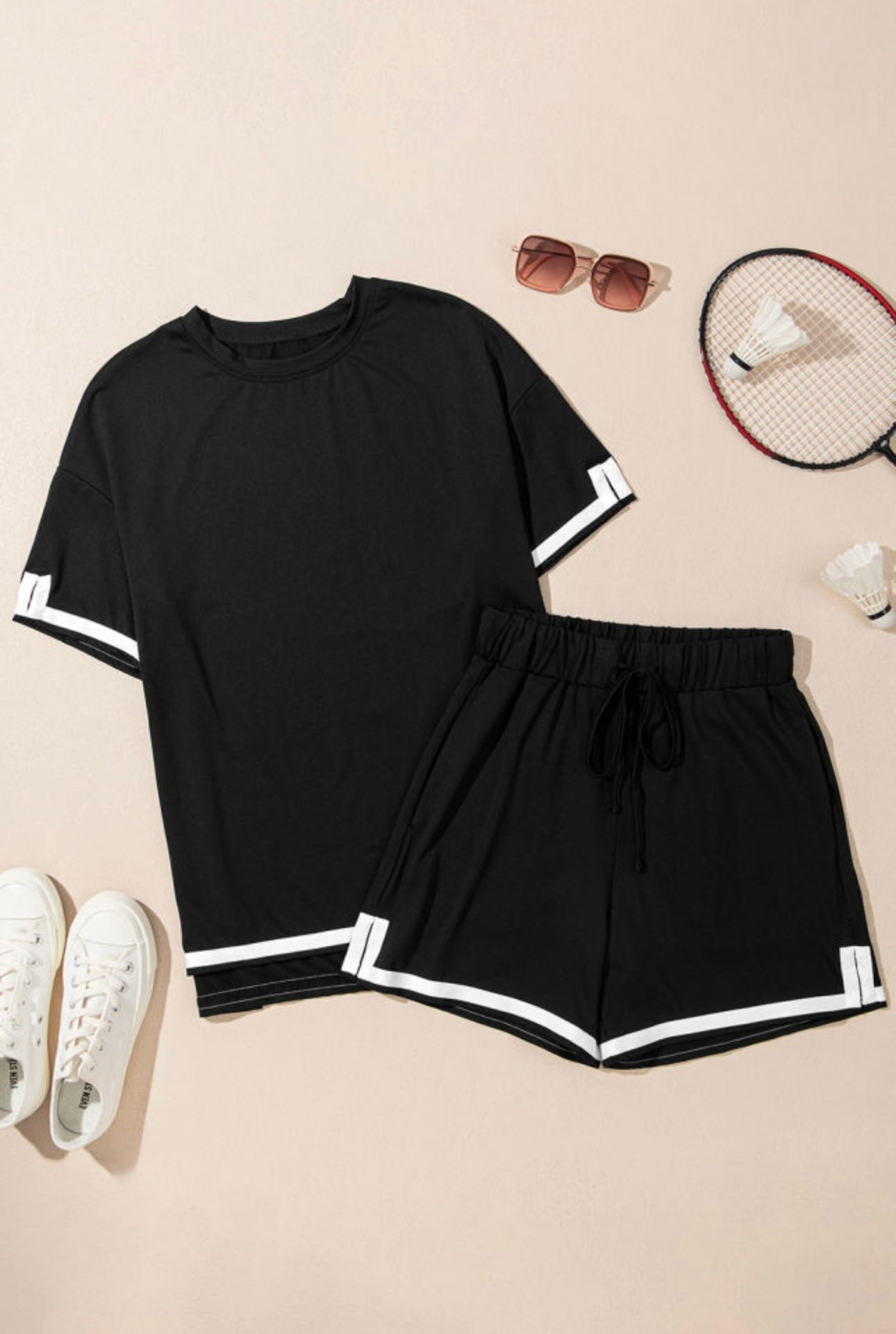 White Trim Shorts Set