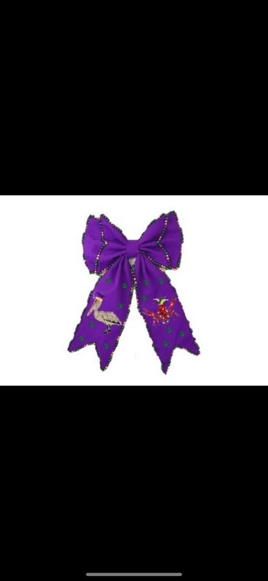 Purple Beaded Pelican/Crab Mardi Gras Bow