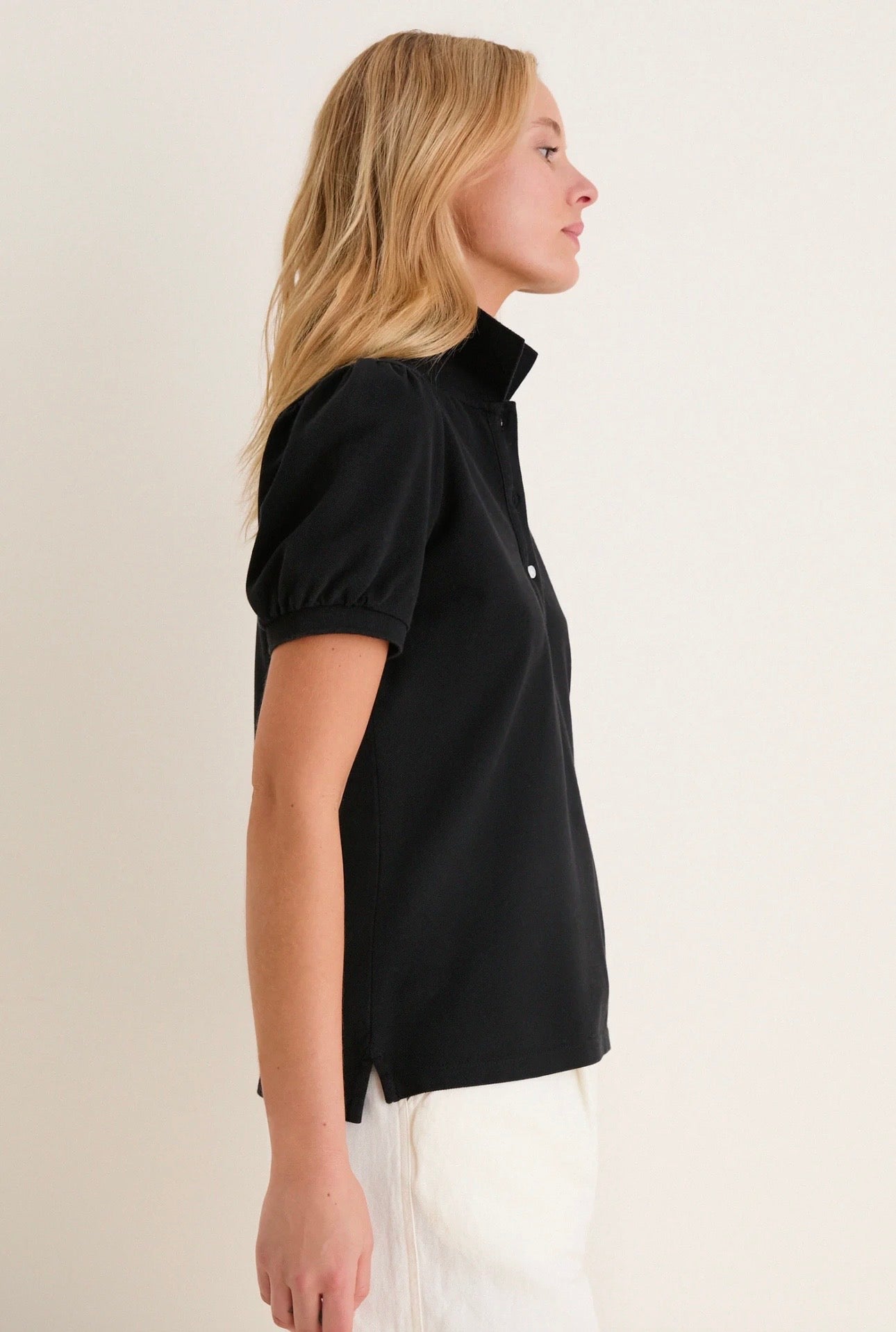 TUCKERNUCK
Black Pique Puff Sleeve Peggy Polo-Size Small
