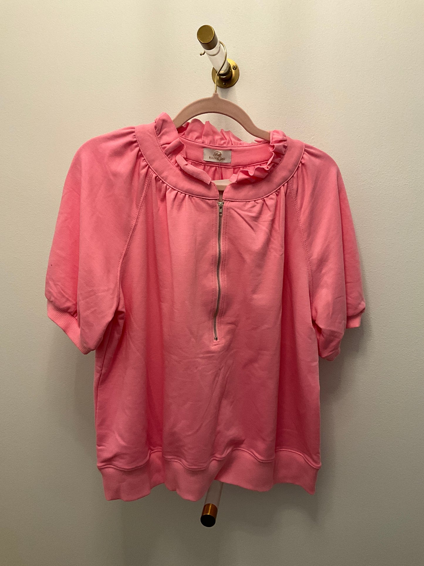 Pink half zip puff sleeve top