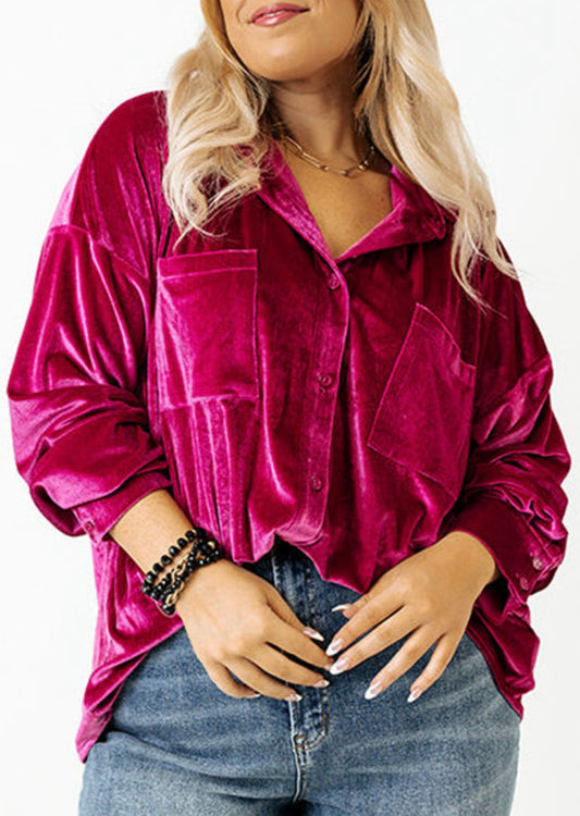 Curvy Sized Raspberry Velvet Blouse