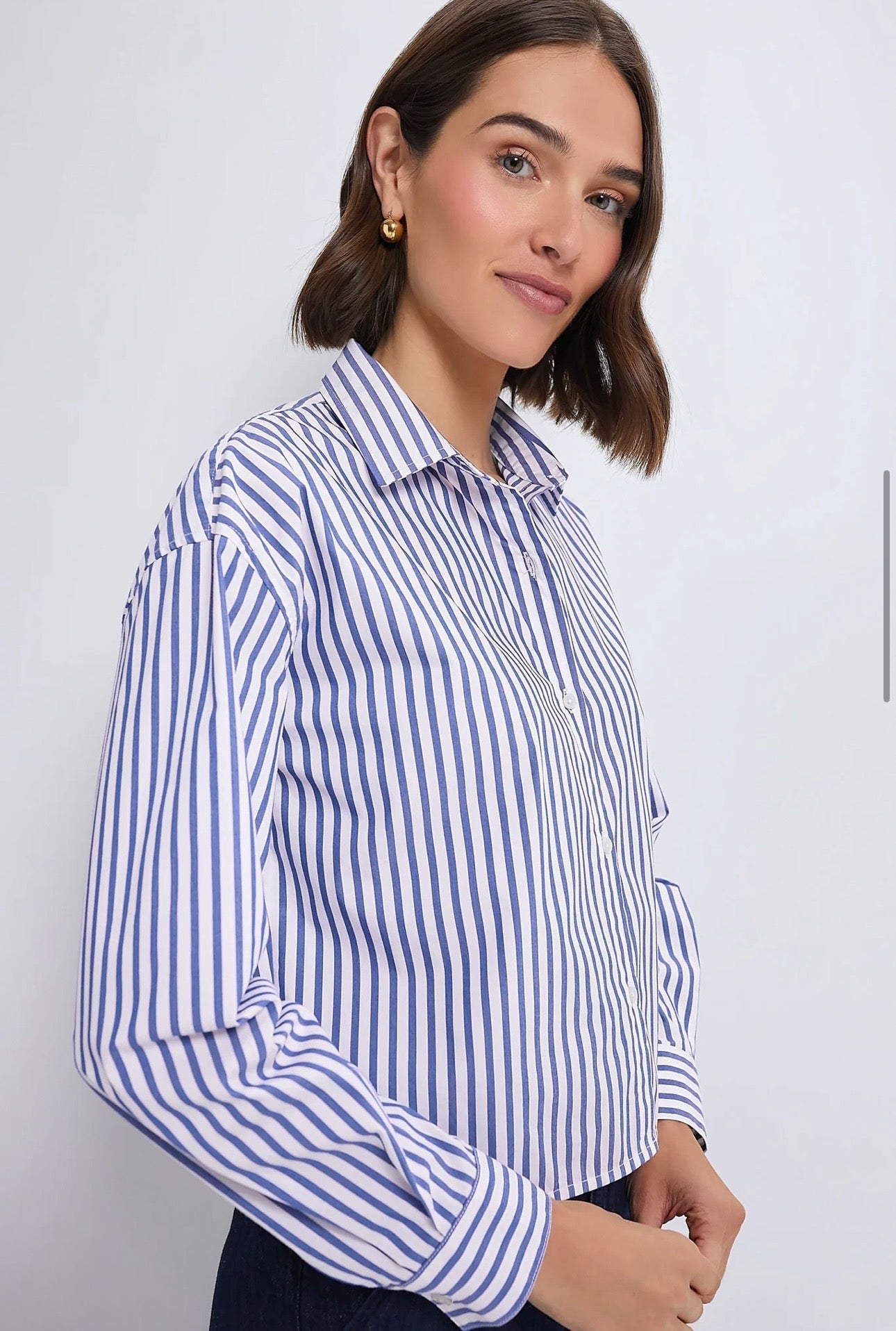 TUCKERNUCK Blue Stripe Cropped Jasper Button Down-Size Small