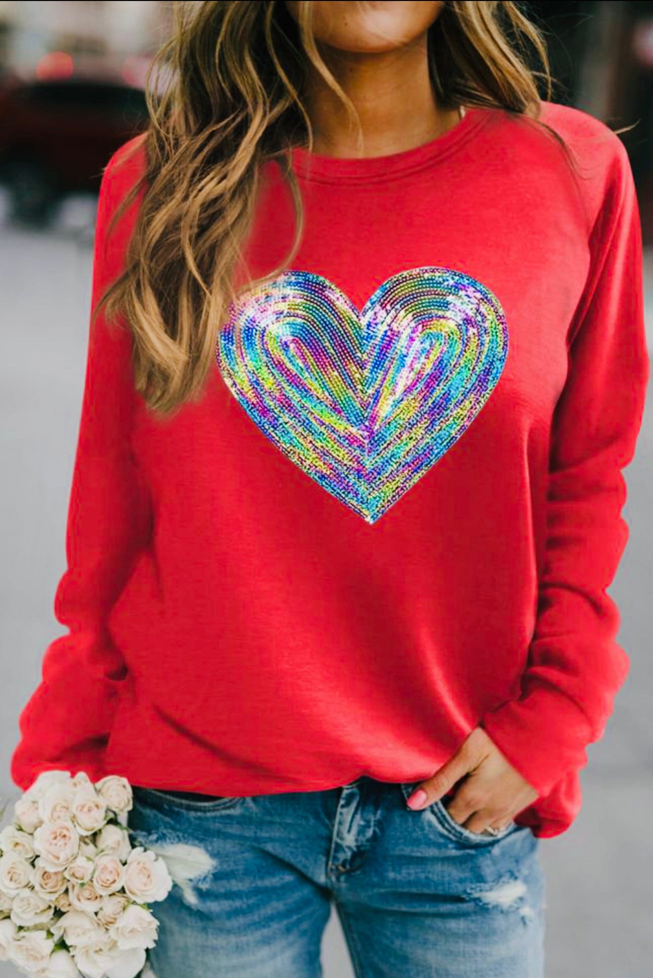 Red Sequin Heart Sweatshirt