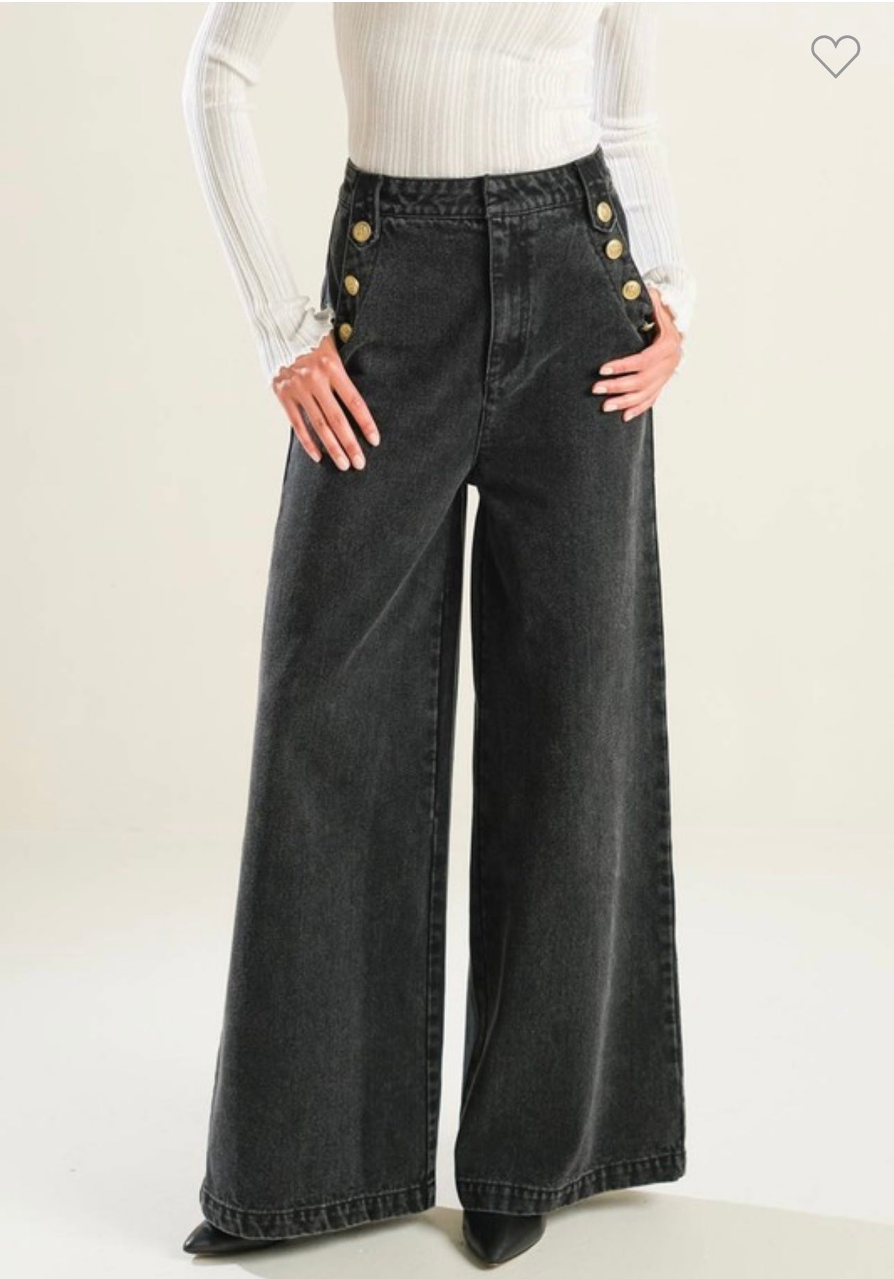 Free Market Wide Leg Jeans with Gold Accent Buttons