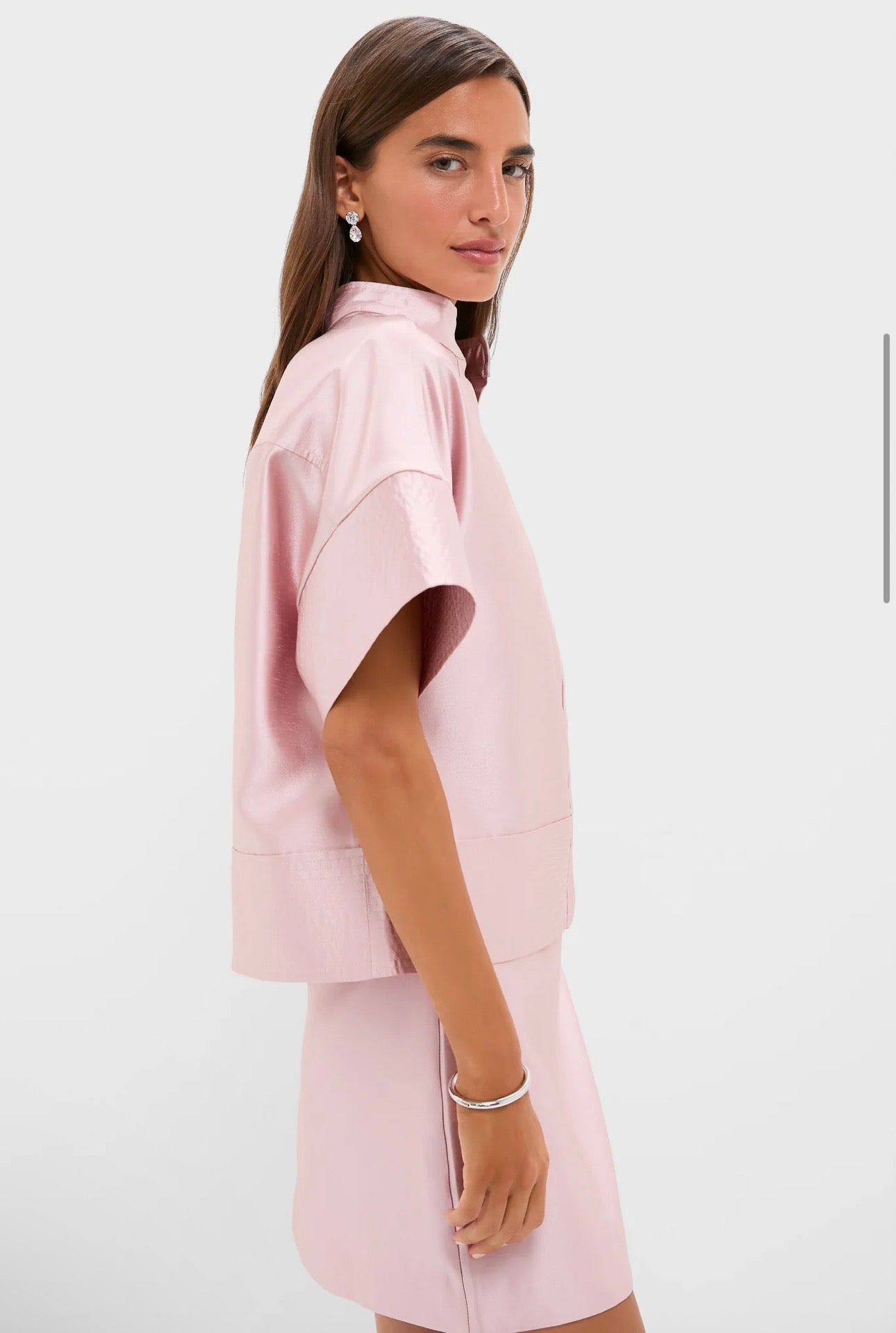 TUCKERNUCK Light Pink Dupioni Trapunto Stitch Sofia Shirt-Size XXS