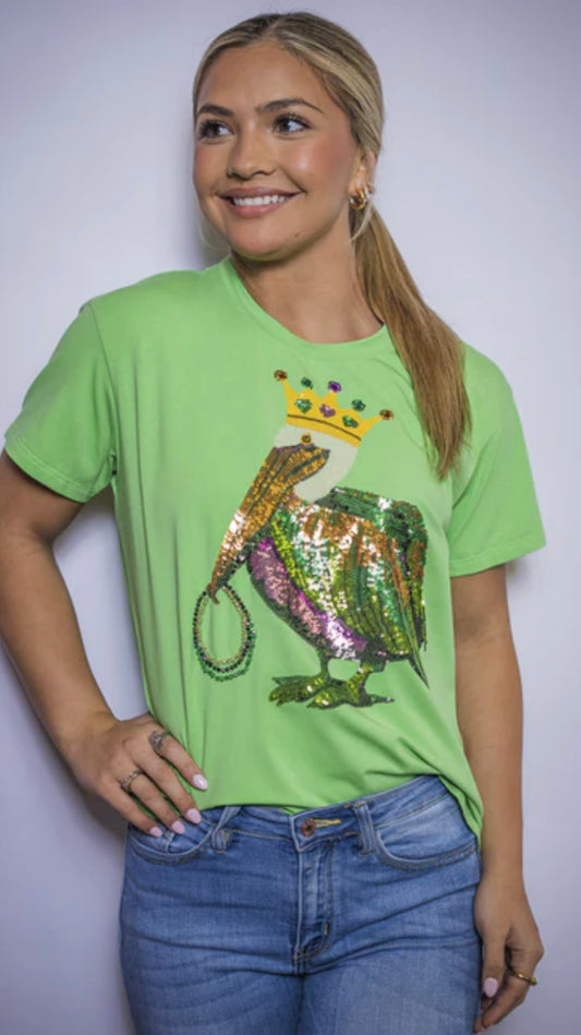 Sequin Mardi Gras Pelican Tee