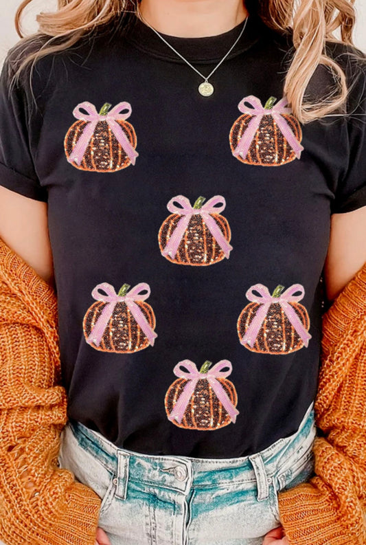 Black Sequin Bow Pumpkin Tee