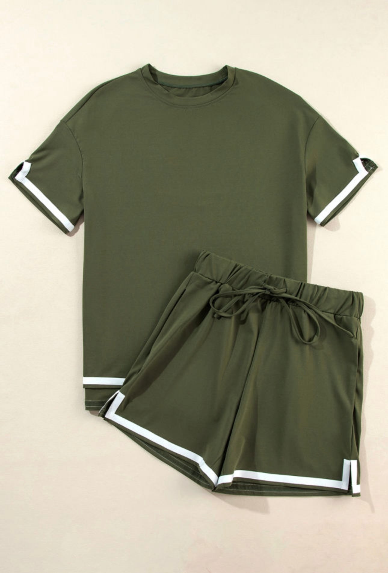 White Trim Shorts Set