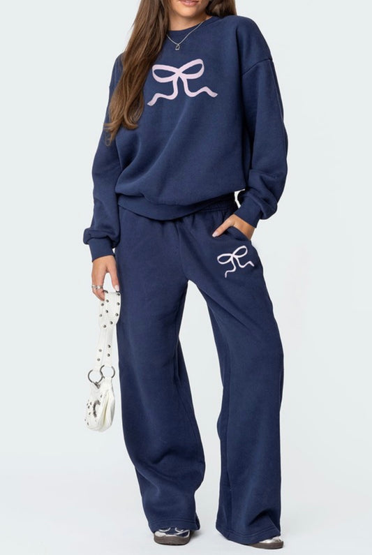 Navy Bow Lounge Set