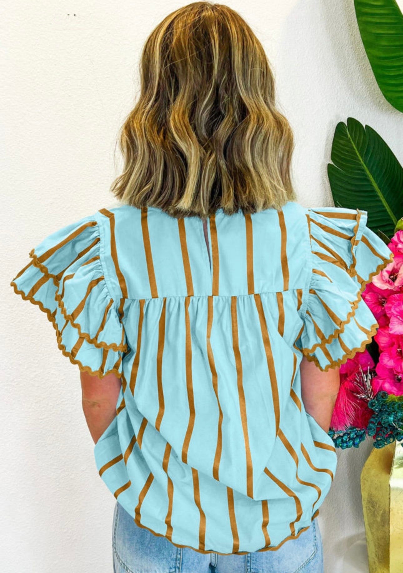 Sky Blue Ric Rac Trim Top