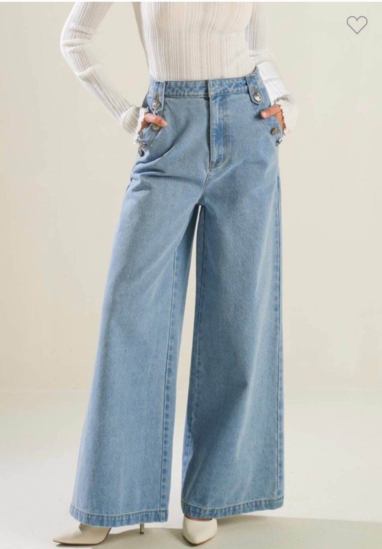 Free Market Wide Leg Jeans with Gold Accent Buttons