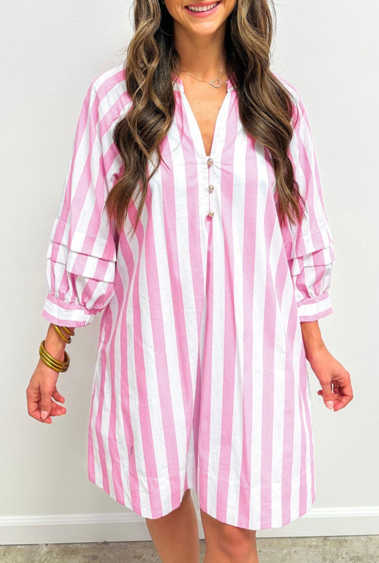 Pink & White Stripe Short Dress