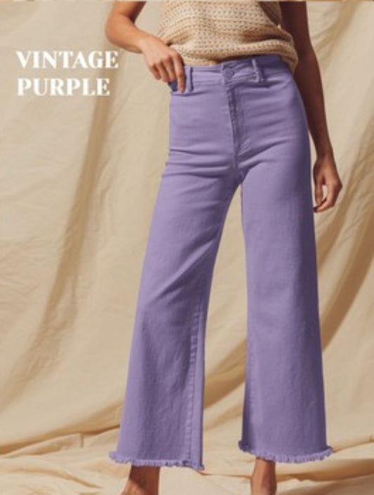 Frayed Hem Wide Leg Stretchy Pants