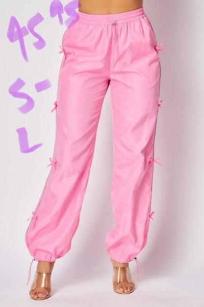 Coquette Bow Pink Nylon Joggers