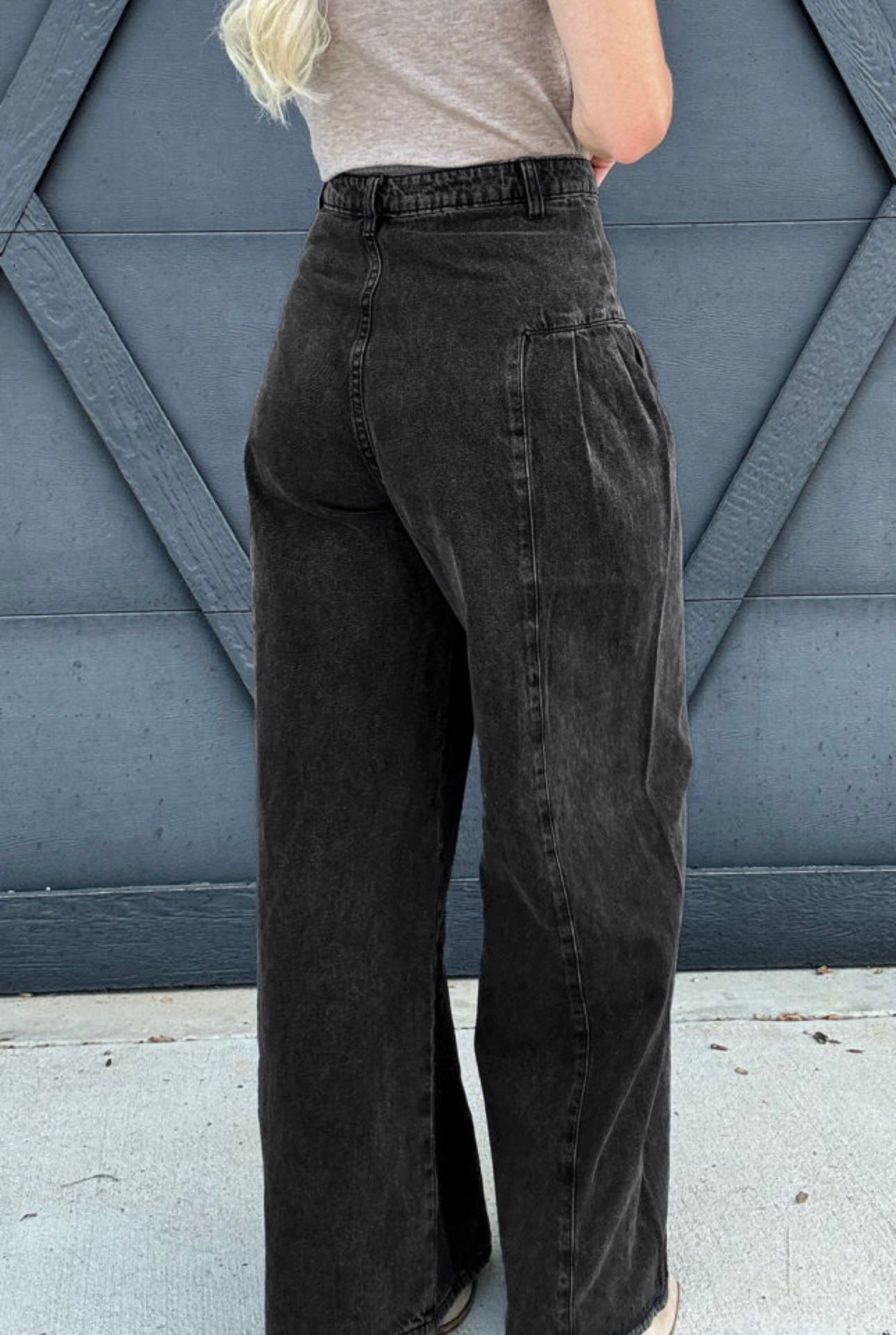 Charcoal Pleated Wide Leg Denim Pants