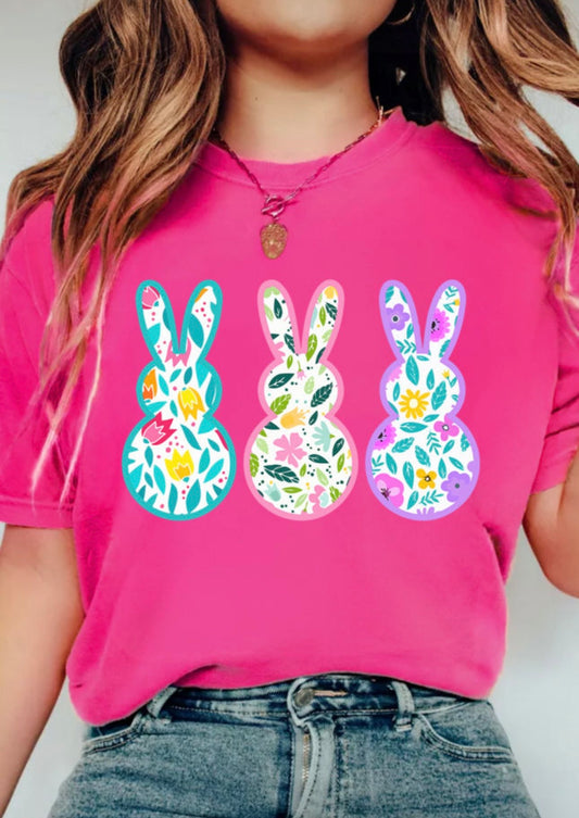 Pink Graphic Floral Bunny Tee