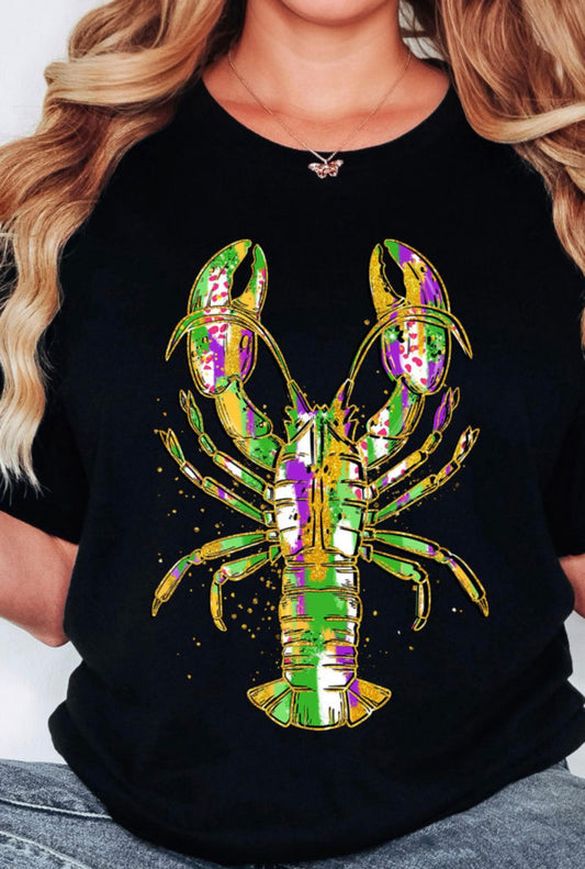 Black Graphic Mardi Gras Crawfish Tee