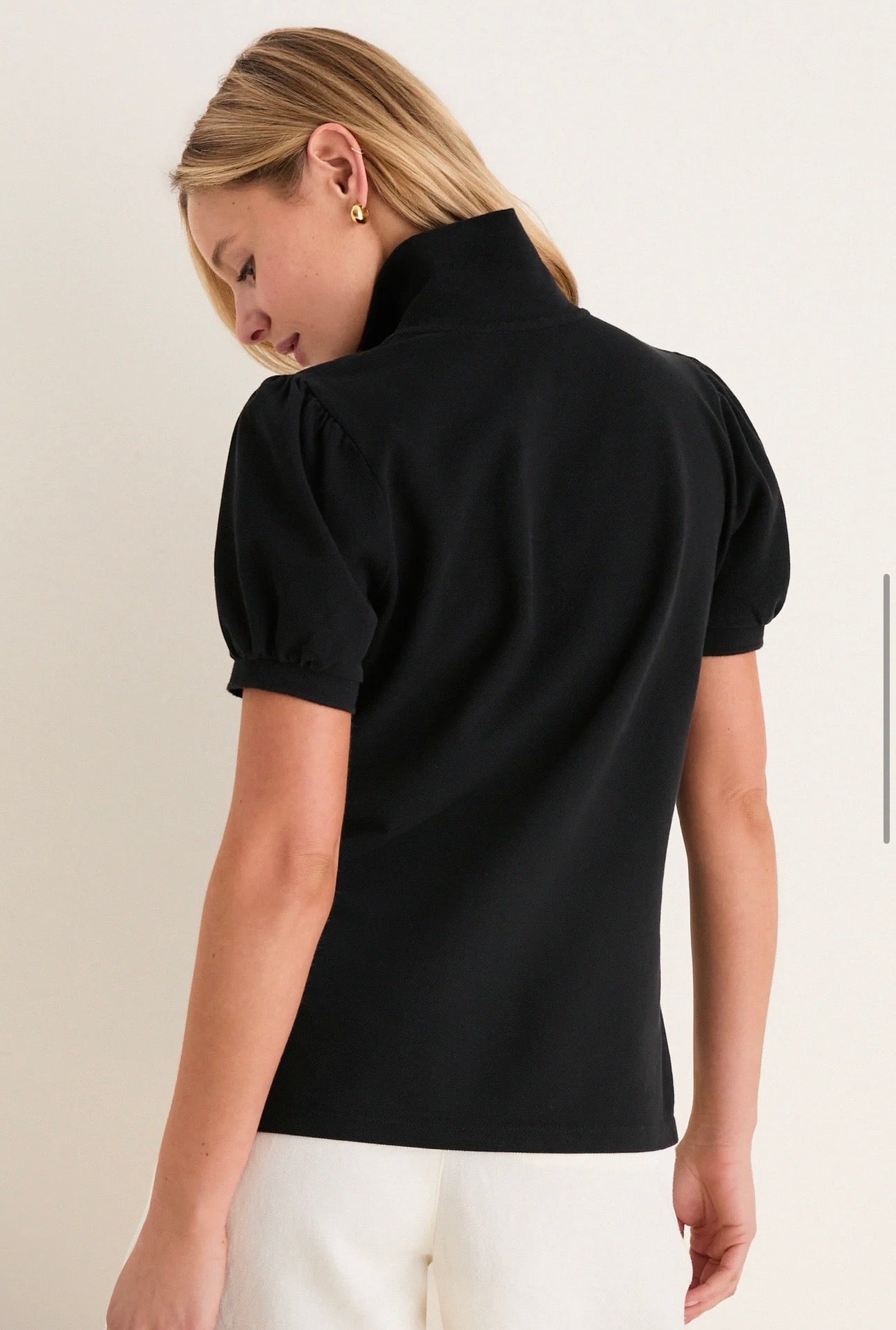TUCKERNUCK
Black Pique Puff Sleeve Peggy Polo-Size Small