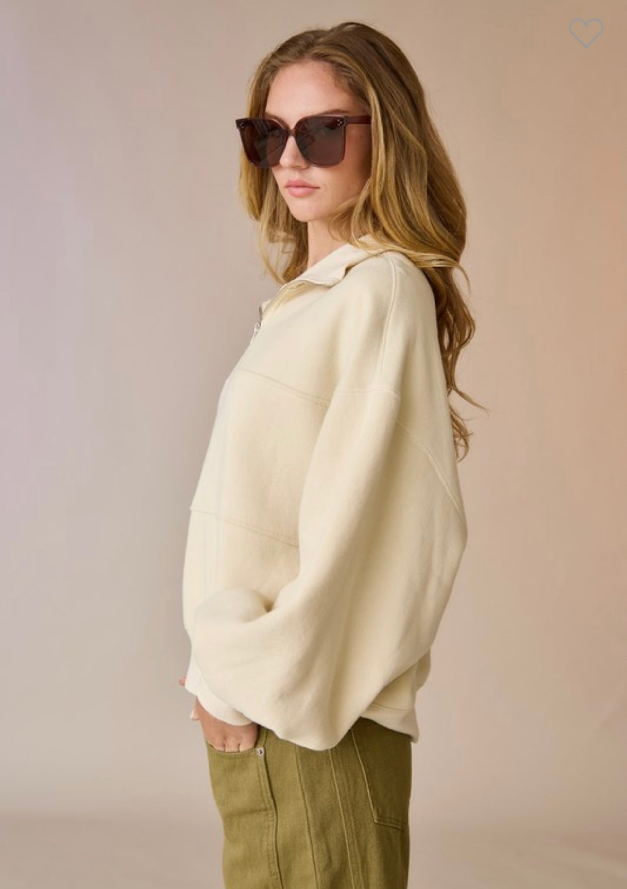 Cream Half Zip Oversized Sweatshirt