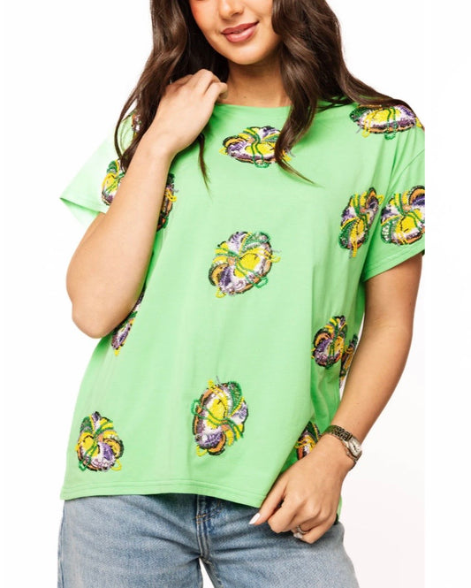Queen of Sparkles Green Scattered King Cake Tee