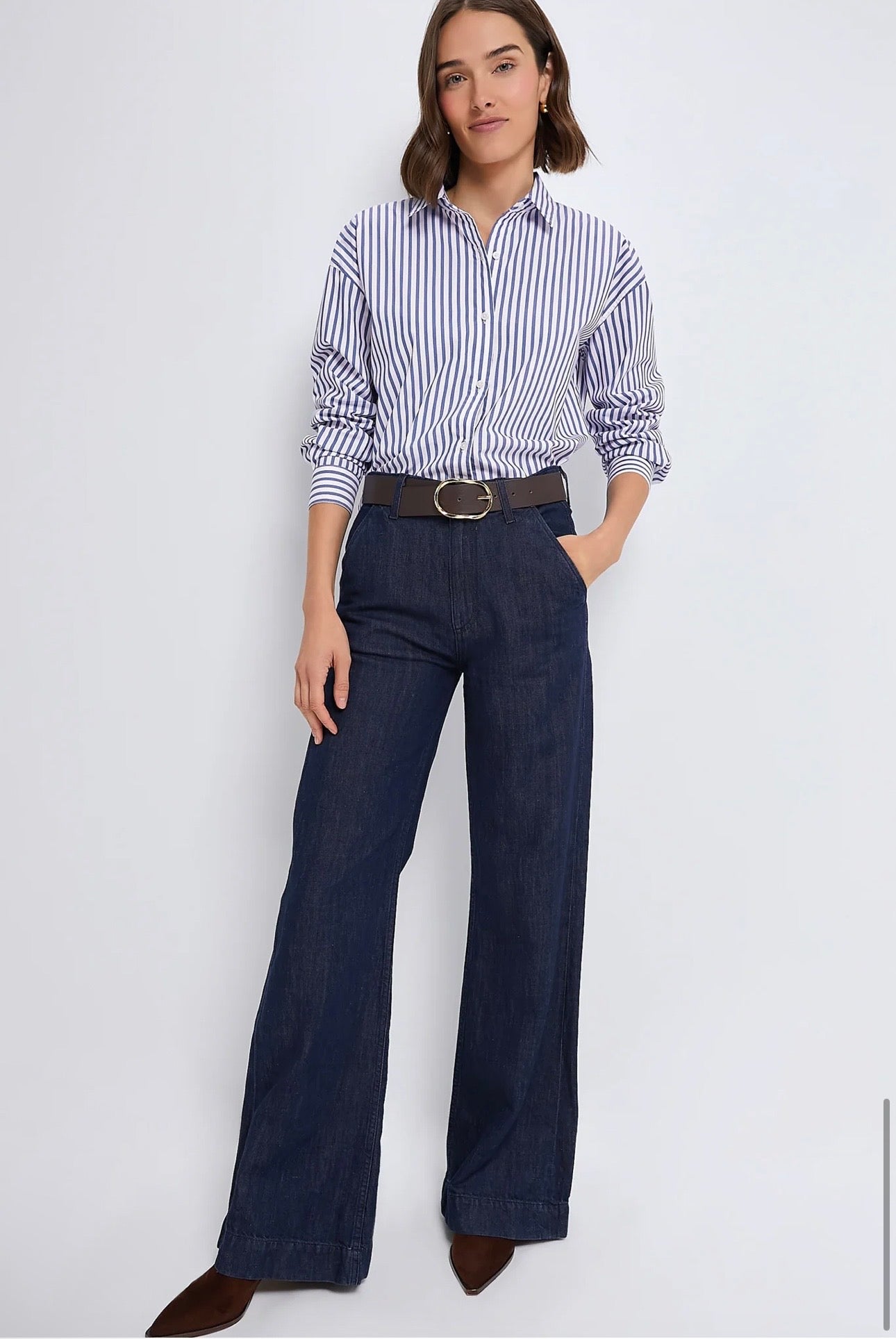 TUCKERNUCK Blue Stripe Cropped Jasper Button Down-Size Small