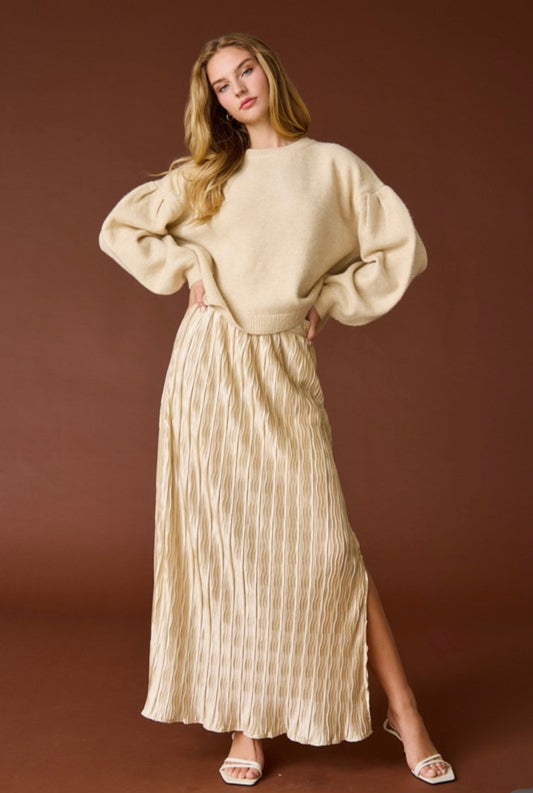 Champagne Pleated Maxi Skirt
